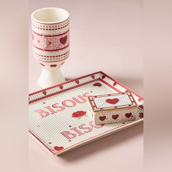 Anthropologie The Bistro Tile Stoneware Vase: Valentine's Edition 6.25"H, 3" dia - Picture 3 of 4